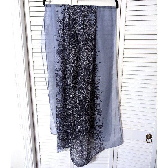 Large Blue Print Scarf Large Blue Print Shawl Blue Scarf Blue Shawl FLAW - Picture 2 of 9